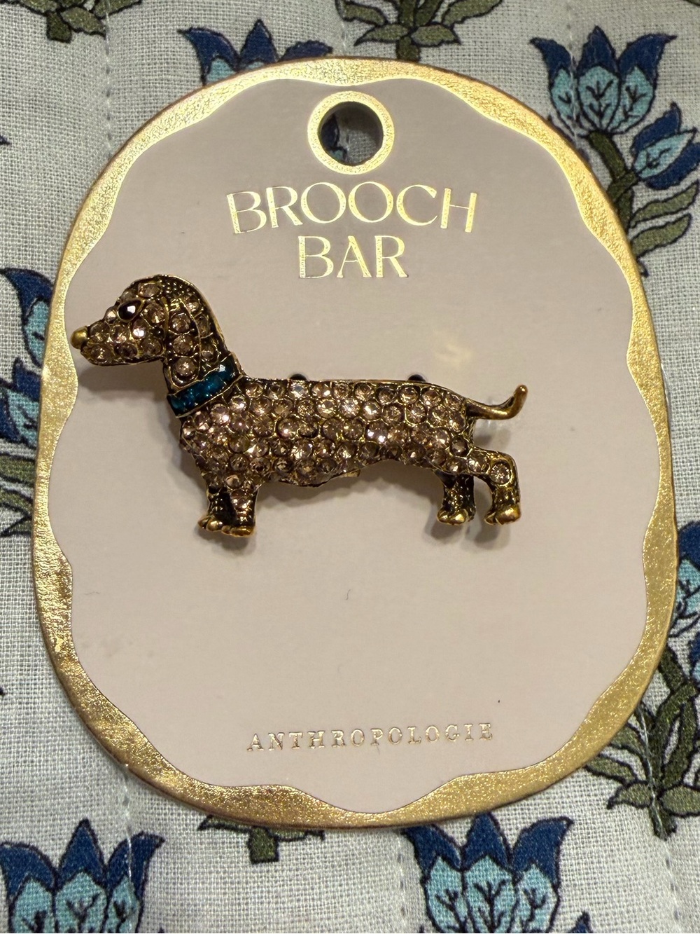 New Anthropologie Gold Dachshund Crystal Dog Brooch